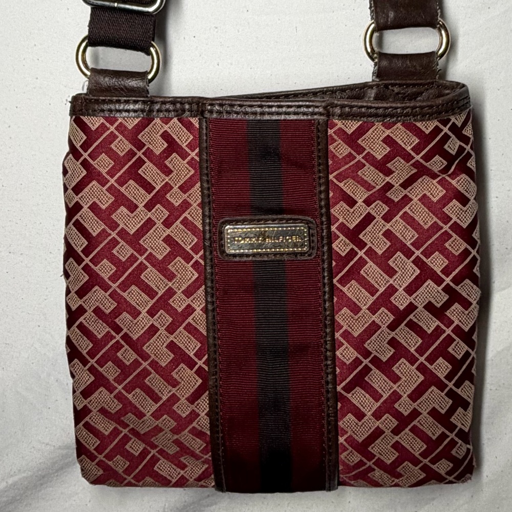 TOMMY HILFIGER Burgundy and Brown Crossbody Bag